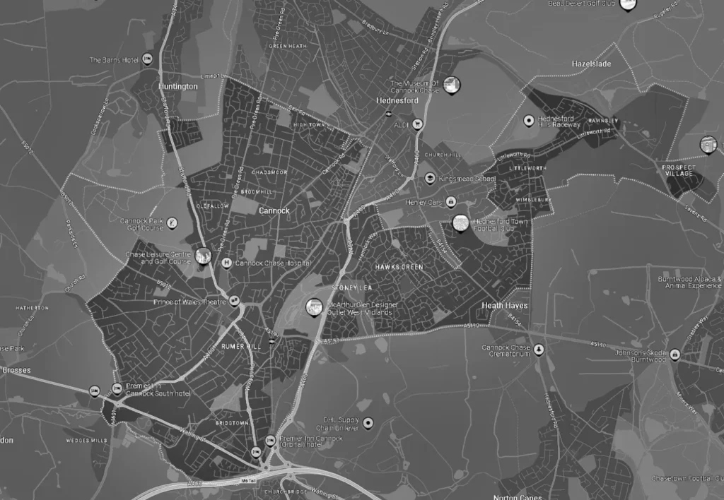 Cannock black and white map image