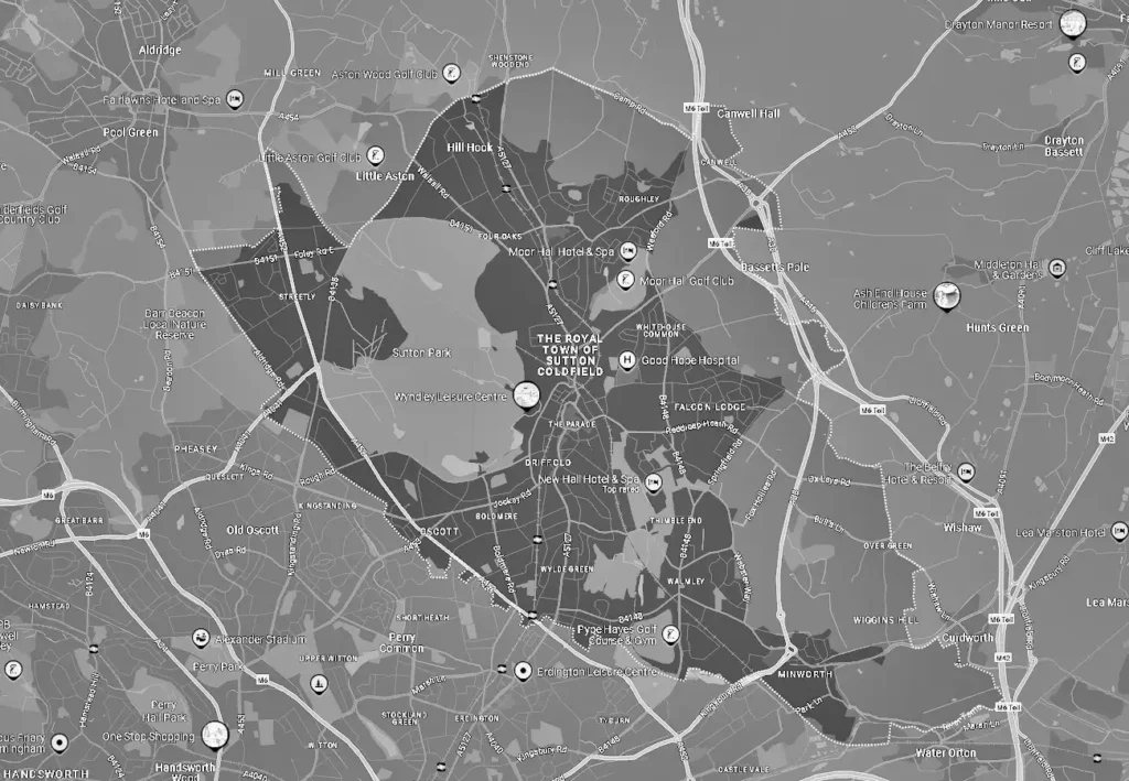 Sutton Coldfield black and white map image