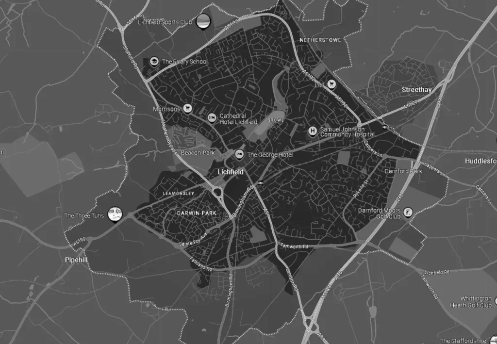 lichfield black and white maps image