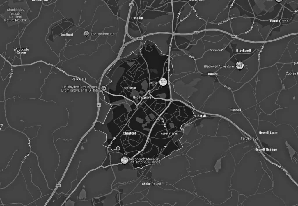 Map of Bromsgrove blck and white